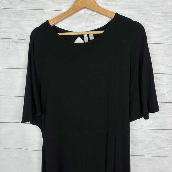 ASOS Womens size 12 Maxi High Slit Open Back Flutter Sleeve Dress Black Stretch - Picture 3 of 10